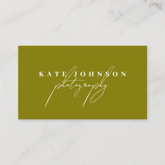 Carte De Visite Olive Green Signature Script QR Code Médias sociau (Devant)