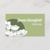 Carte De Visite Olive Green White Anemones Line Art (Devant)