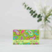 Carte De Visite Olive & Lime Green Moderne Motif Paisley (Debout devant)