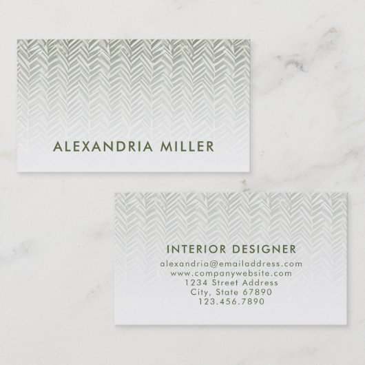 Carte De Visite Olive subtil Herringbone Vert et blanc (Devant / Derrière)