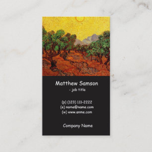 Carte De Visite Olive Trees avec ciel jaune et soleil, van Gogh