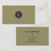 Carte De Visite Olive vert monogramme Linge moderne Look Texture (Devant / Derrière)