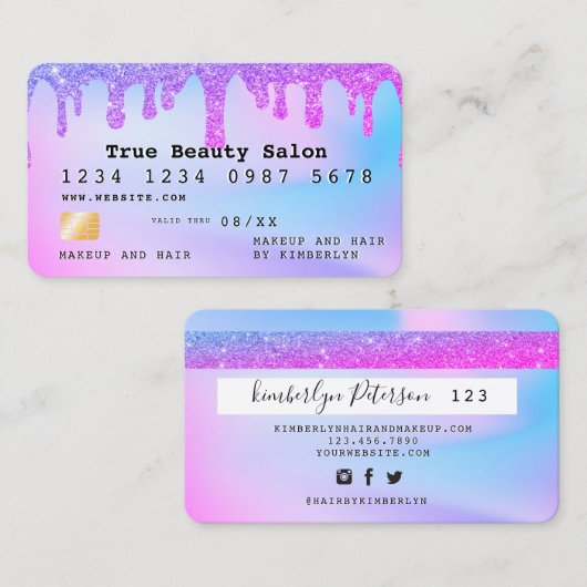 Carte De Visite Ombre glitter credit card monogram  (Devant / Derrière)