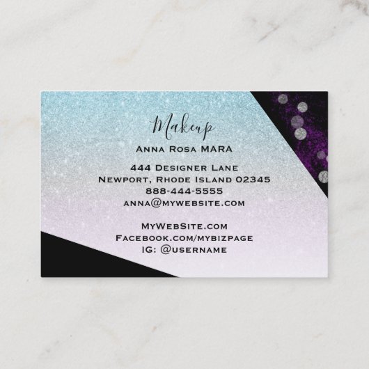 Carte De Visite *~* Ombre Parties scintillant rose Turquoise Géomé (Dos)