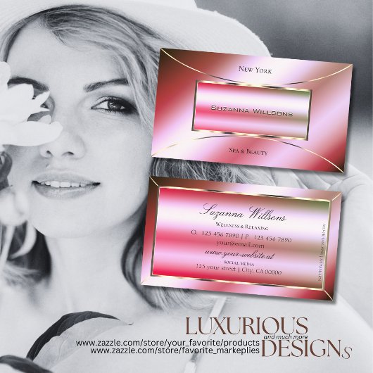 Carte De Visite Ombre rose chatoyant Décoration dorée Luxe