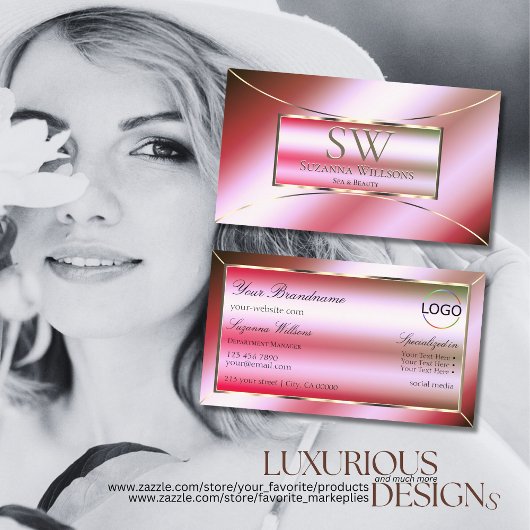 Carte De Visite Ombre rose chatoyante avec monogramme et logo