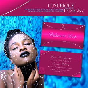 Carte De Visite Ombre rose moderne avec bordure en argent et monog