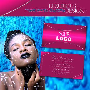 Carte De Visite Ombre rose moderne avec bordure et logo en argent 