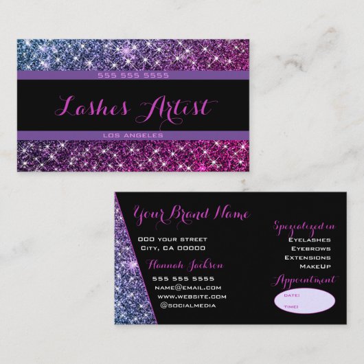 Carte De Visite Ombre rose violet chatoyant Parties scintillant Ét (Devant / Derrière)
