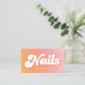 Carte De Visite Ongle Tech Gradient Rose Pêche Groovy Rétro (Debout devant)