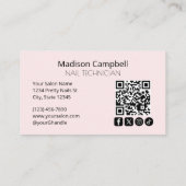 Carte De Visite Ongles Code QR d'Icône Sociale Moderne Rose Pâle (Dos)