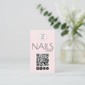 Carte De Visite Ongles Code QR Icône Sociale Moderne Rose Pâle (Debout devant)