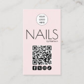 Carte De Visite Ongles Code QR Icône Sociale Moderne Rose Pâle (Devant)