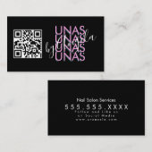 Carte De Visite Ongles de salons Gras Eyelashes Unas QR Code Rose  (Devant / Derrière)