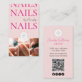 Carte De Visite Ongles Gras Rose Pâle Logo Code QR 3 Photo Salon (Devant / Derrière)