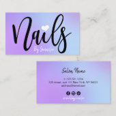 Carte De Visite Ongles modernes pourpres bleu dégradé (Devant / Derrière)