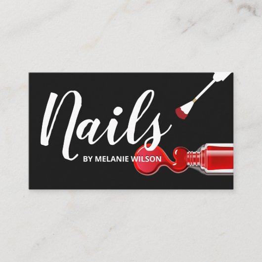 Carte De Visite Ongles | Red Nail Polonais et Brush (Devant)