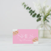 Carte De Visite ongles tech code qr stylé 4 photos rose chic (Debout devant)