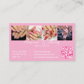 Carte De Visite ongles tech code qr stylé 4 photos rose chic (Dos)