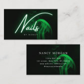 Carte De Visite Ongles Vert Néon Élégant Typographie Script (Devant / Derrière)