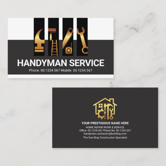 Carte De Visite Onglet Calques spéciaux Gold Handyman Tools (Devant / Derrière)