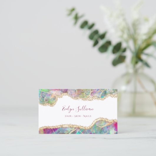 Carte de visite opal de Faux iridescente aquamarin (Debout devant)