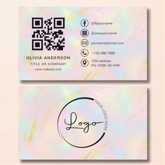 Carte De Visite Opal Faux Gold Minimalist QR Code