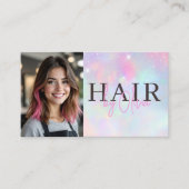 Carte De Visite Opal Glitter Hair Stylist Photo QR Code  (Devant)