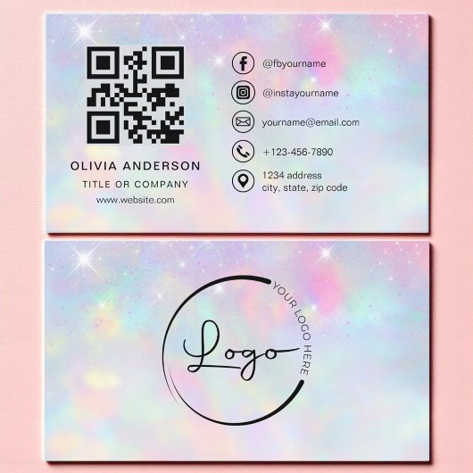 Carte De Visite Opal Glitter Minimalist QR Code