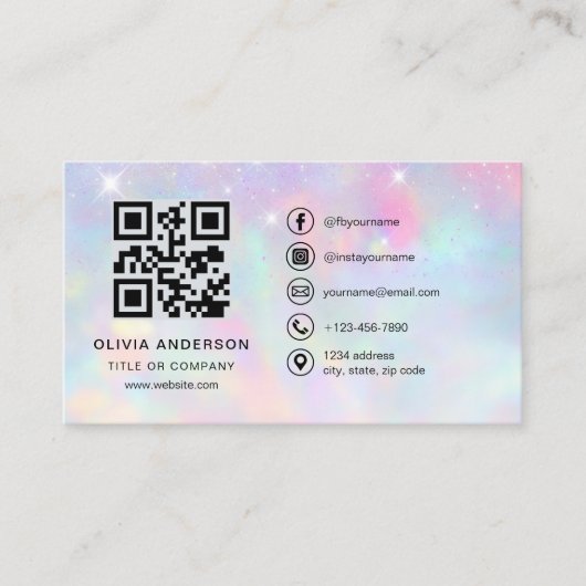 Carte De Visite Opal Glitter Minimalist QR Code (Devant)