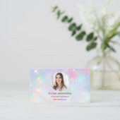 Carte De Visite Opal Glitter Photo with QR Code Social Media (Debout devant)