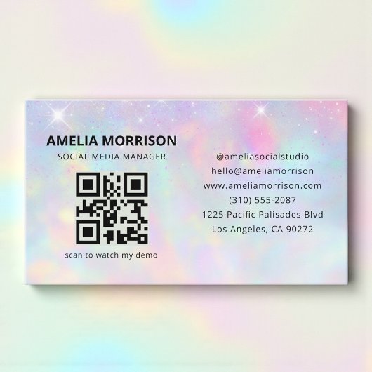 Carte De Visite Opal Glitter QR Code Minimalist Professional