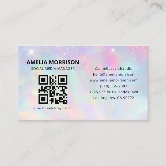Carte De Visite Opal Glitter QR Code Minimalist Professional (Devant)