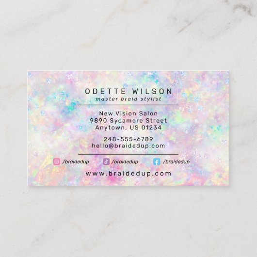 Carte De Visite Opal Holographique Cheveux Braider Braid Salon (Dos)