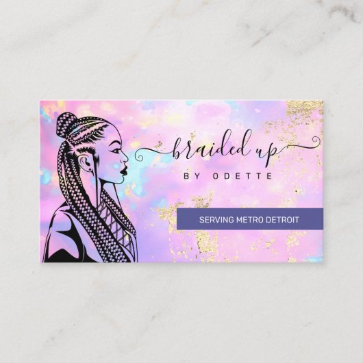 Carte De Visite Opal Holographique cheveux Braider Braid Stylist B (Devant)