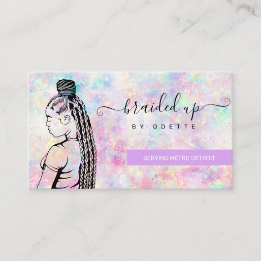 Carte De Visite Opal Holographique Cheveux Braider Stylist (Devant)