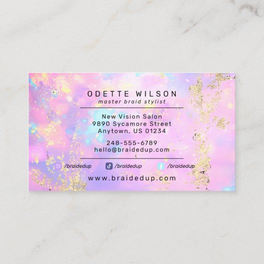 Carte De Visite Opal Holographique Cheveux Braider Stylist Salon d (Dos)
