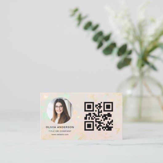 Carte De Visite Opal Modern Minimalist Photo with QR Code (Debout devant)