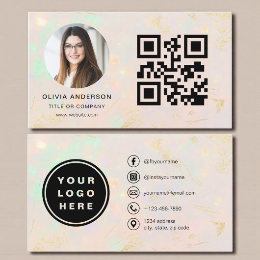 Carte De Visite Opal Modern Minimalist Photo with QR Code