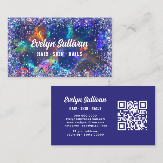 Carte de visite Opal Parties scintillant bleue (Devant / Derrière)