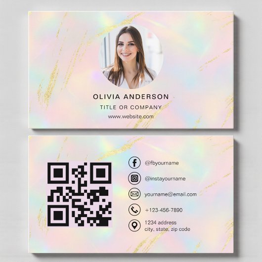 Carte De Visite Opal Photo with QR Code Social Media