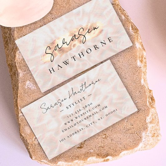 Carte De Visite Opal Pierre Rose Or Brush Stroke Luxe