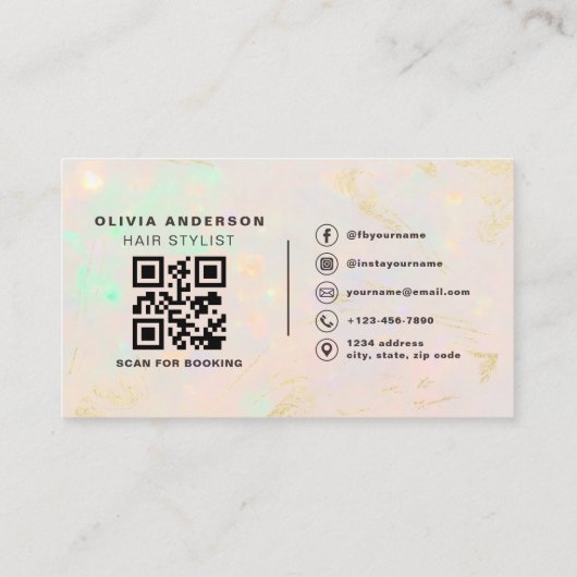 Carte De Visite Opal QR Code Hair Stylist Modern (Dos)