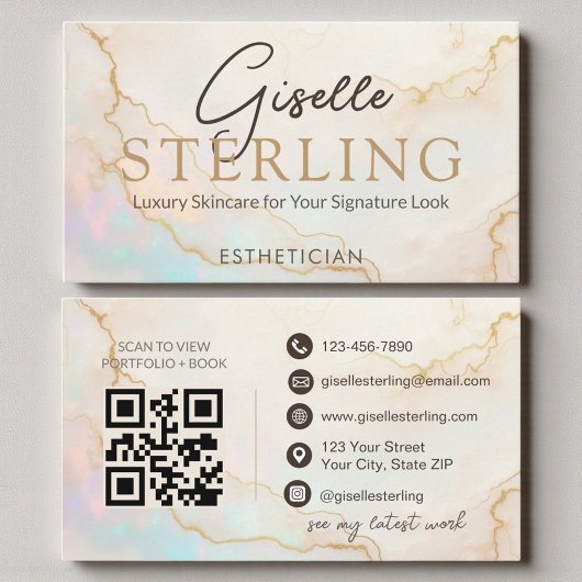 Carte De Visite Opal Stone Esthetician QR Code