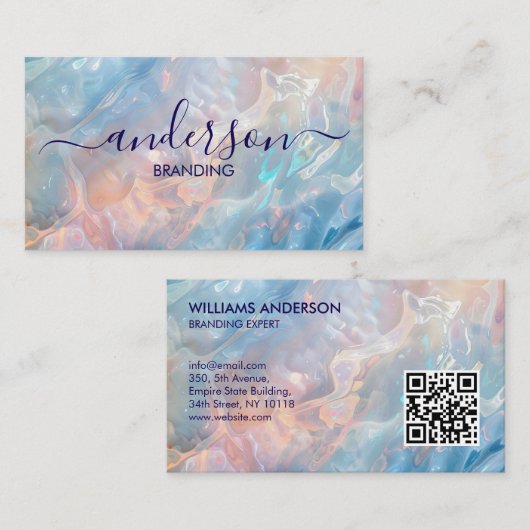 Carte De Visite Opal Stone texture Logo QR Code Business Card (Devant / Derrière)