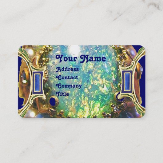 CARTE DE VISITE OPAL VERT BLEU, MONOGRAMME D'OEUVRE D'OR ART NOUVE (Devant)