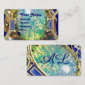 CARTE DE VISITE OPAL VERT BLEU, MONOGRAMME D'OEUVRE D'OR ART NOUVE (Devant / Derrière)