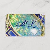 CARTE DE VISITE OPAL VERT BLEU, MONOGRAMME D'OEUVRE D'OR ART NOUVE (Dos)