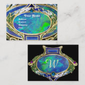 CARTE DE VISITE OPAL VERT BLEU, MONOGRAMME D'OEUVRE D'OR ART NOUVE (Devant / Derrière)