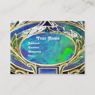 CARTE DE VISITE OPAL VERT BLEU, MONOGRAMME D'OEUVRE D'OR ART NOUVE